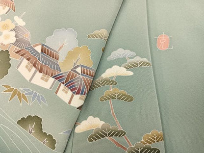 平和屋着物●本加賀友禅作家 南克治 訪問着 風景松笹文 暈し染め 正絹 逸品 AABF4453ph
