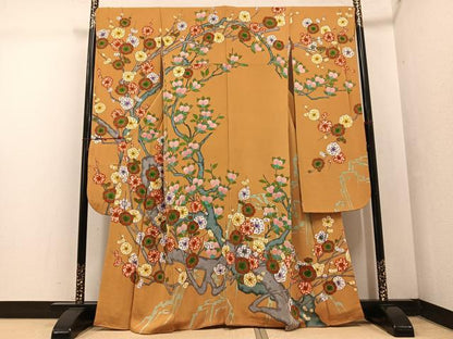 平和屋着物●豪華振袖 枝梅文 鬼しぼ縮緬 正絹 逸品 AABF4454ph