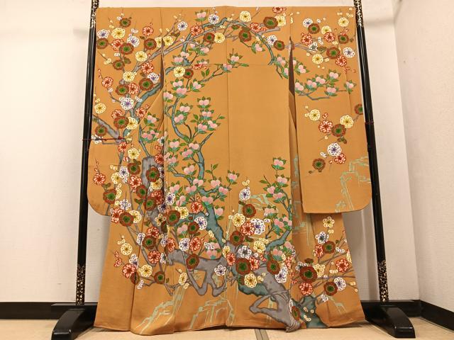 平和屋着物●豪華振袖 枝梅文 鬼しぼ縮緬 正絹 逸品 AABF4454ph