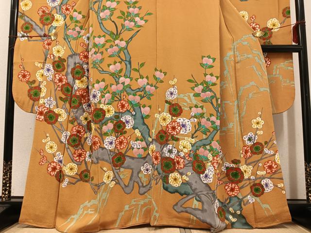 平和屋着物●豪華振袖 枝梅文 鬼しぼ縮緬 正絹 逸品 AABF4454ph
