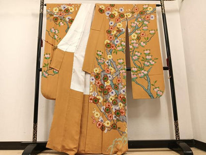平和屋着物●豪華振袖 枝梅文 鬼しぼ縮緬 正絹 逸品 AABF4454ph