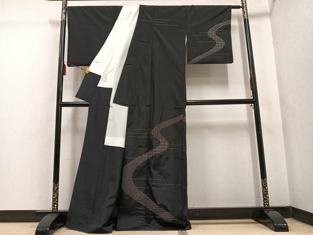 平和屋着物●本場大島紬 刺繍 刺し子 正絹 逸品 AABF4456ph