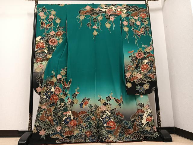 平和屋着物●手ざし京紅型染・宮崎紅型 宮崎良次 振袖 花蝶文 暈し染め ロング丈 正絹 逸品 AABF4461ph