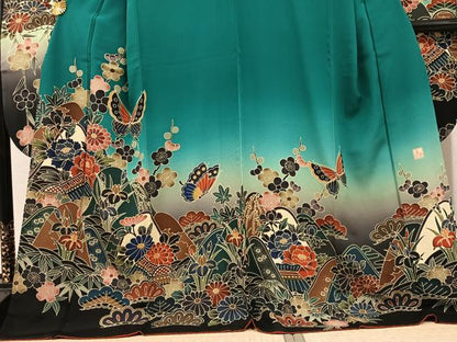 平和屋着物●手ざし京紅型染・宮崎紅型 宮崎良次 振袖 花蝶文 暈し染め ロング丈 正絹 逸品 AABF4461ph