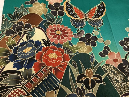 平和屋着物●手ざし京紅型染・宮崎紅型 宮崎良次 振袖 花蝶文 暈し染め ロング丈 正絹 逸品 AABF4461ph