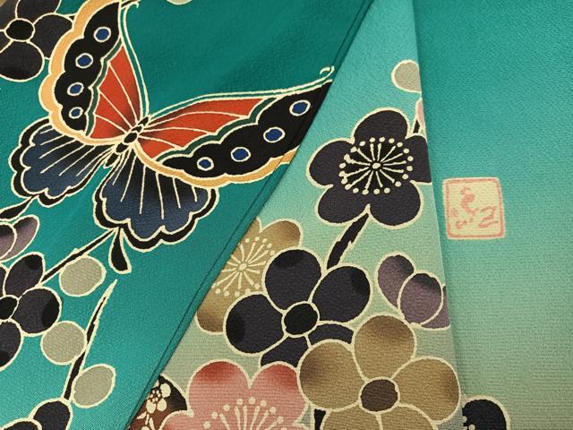平和屋着物●手ざし京紅型染・宮崎紅型 宮崎良次 振袖 花蝶文 暈し染め ロング丈 正絹 逸品 AABF4461ph