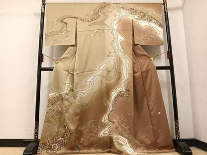 平和屋着物●訪問着 草花文 暈し染め 金彩 正絹 逸品 未使用 AABF4463ph