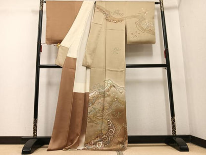 平和屋着物●訪問着 草花文 暈し染め 金彩 正絹 逸品 未使用 AABF4463ph