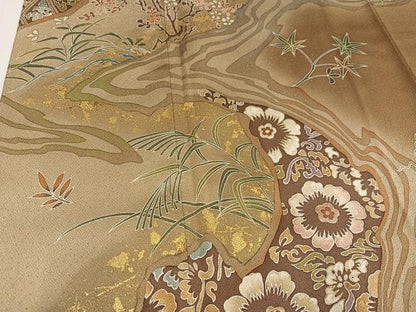 平和屋着物●訪問着 草花文 暈し染め 金彩 正絹 逸品 未使用 AABF4463ph
