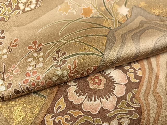 平和屋着物●訪問着 草花文 暈し染め 金彩 正絹 逸品 未使用 AABF4463ph