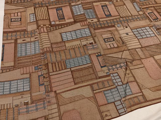 平和屋着物●上質な小紋 紬地 風景文 正絹 逸品 AABF4464ph