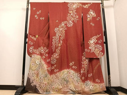 平和屋着物●豪華振袖 作家物 絞り 草花文 金彩 金通し地 正絹 逸品 AABF4465ph
