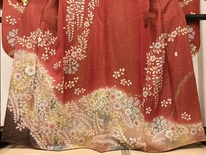 平和屋着物●豪華振袖 作家物 絞り 草花文 金彩 金通し地 正絹 逸品 AABF4465ph