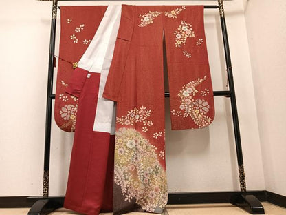 平和屋着物●豪華振袖 作家物 絞り 草花文 金彩 金通し地 正絹 逸品 AABF4465ph