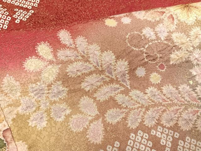 平和屋着物●豪華振袖 作家物 絞り 草花文 金彩 金通し地 正絹 逸品 AABF4465ph