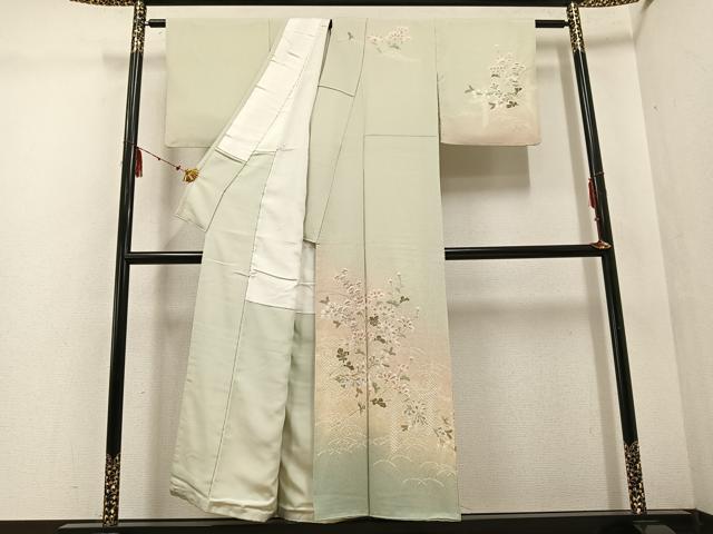 平和屋着物●十日町 名門 滝泰謹製 訪問着 絞り 草花文 暈し染め 金彩 正絹 逸品 AABF4466ph