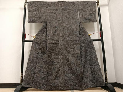 平和屋着物●上質な紬 花尽くし 正絹 逸品 未使用 AABF4469ph