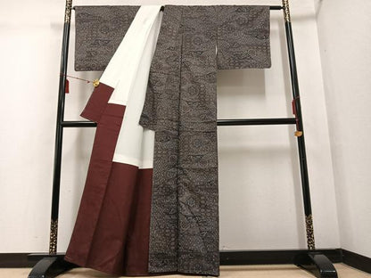 平和屋着物●上質な紬 花尽くし 正絹 逸品 未使用 AABF4469ph