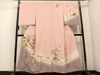 平和屋着物●訪問着 草花文 暈し染め 金彩 正絹 逸品 AABF4472ph