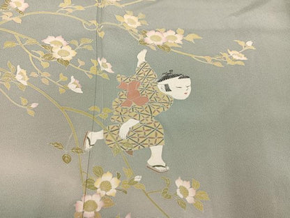 平和屋着物●訪問着 作家物 童子花文 暈し染め ますいわ屋扱い 正絹 逸品 AABF4473ph