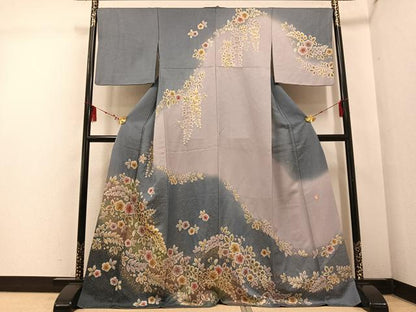 平和屋着物●越後十日町の一流染匠 桐屋・翠山工房 徳永憲峯 訪問着 絞り 草花文 金彩 金通し地 正絹 逸品 AABF4474ph