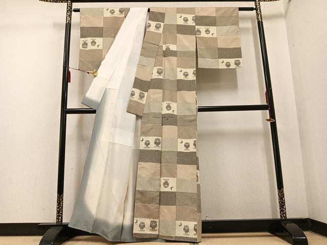 平和屋着物●上質な紬 ミミズク 正絹 逸品 AABF4476ph