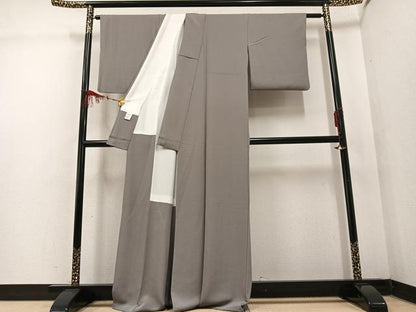 平和屋着物●上質な色無地 利休白茶色 正絹 逸品 AABF4478ph