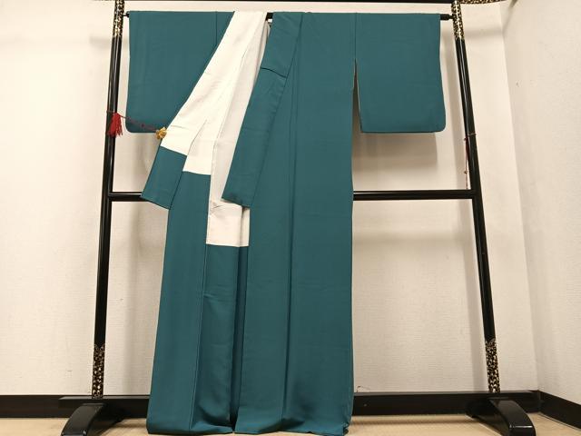 平和屋着物●本草木染作家 瑞鳳 色無地 青碧色 正絹 逸品 AABF4480ph