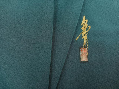 平和屋着物●本草木染作家 瑞鳳 色無地 青碧色 正絹 逸品 AABF4480ph