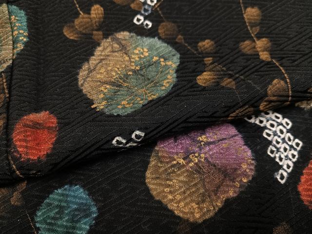 平和屋着物●訪問着 絞り 枝梅 黒地 金彩 正絹 逸品 AABF4481ph