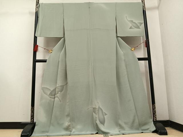 平和屋着物●訪問着 竹屋町刺繍 舞葉文 金糸 鬼しぼ縮緬 正絹 逸品 AABF4483ph