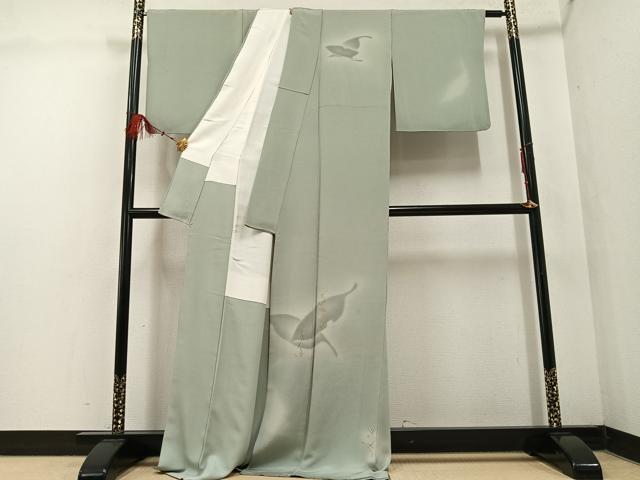 平和屋着物●訪問着 竹屋町刺繍 舞葉文 金糸 鬼しぼ縮緬 正絹 逸品 AABF4483ph