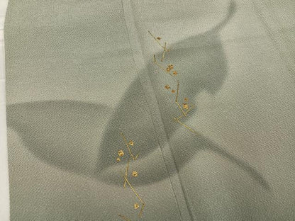 平和屋着物●訪問着 竹屋町刺繍 舞葉文 金糸 鬼しぼ縮緬 正絹 逸品 AABF4483ph