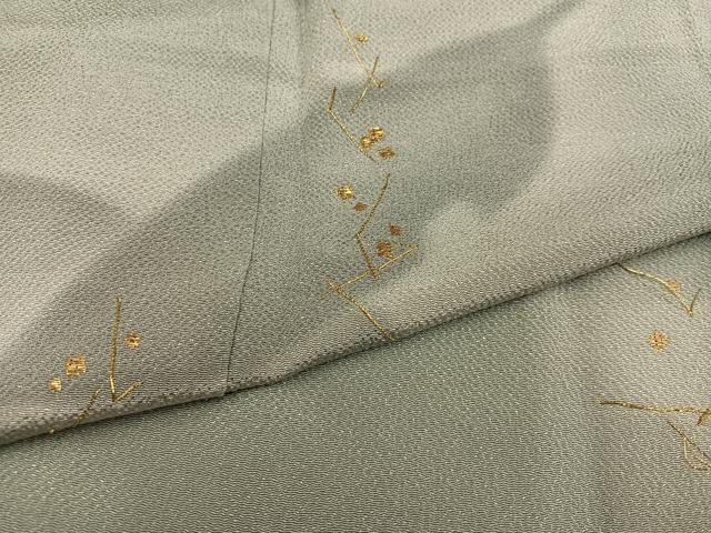 平和屋着物●訪問着 竹屋町刺繍 舞葉文 金糸 鬼しぼ縮緬 正絹 逸品 AABF4483ph