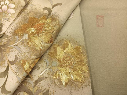 平和屋着物●訪問着 駒刺繍 八幡縁起 更紗唐草文 暈し染め 金彩 正絹 逸品 AABF4487ph