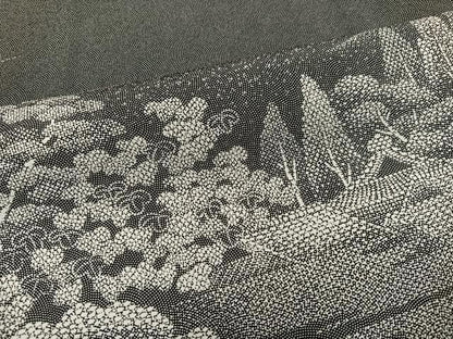 平和屋着物●伝統工芸師 服部光擴 江戸小紋 訪問着 風景樹林文 黒地 正絹 逸品 AABF4490ph