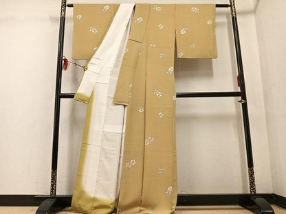 平和屋着物●上質な小紋 草花文 金彩 正絹 逸品 AABF4491ph