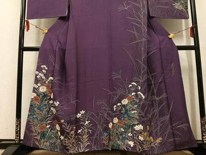 平和屋着物●皇室デザイナー 中村乃武夫 訪問着 草花文 金彩 正絹 逸品 AABF4493ph