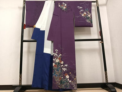 平和屋着物●皇室デザイナー 中村乃武夫 訪問着 草花文 金彩 正絹 逸品 AABF4493ph