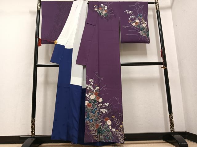 平和屋着物●皇室デザイナー 中村乃武夫 訪問着 草花文 金彩 正絹 逸品 AABF4493ph