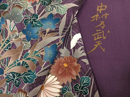 平和屋着物●皇室デザイナー 中村乃武夫 訪問着 草花文 金彩 正絹 逸品 AABF4493ph