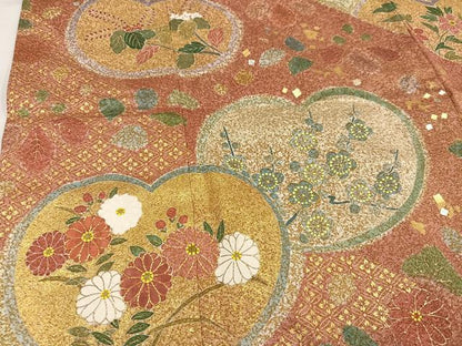 平和屋着物●京友禅の第一人者 松井青々 訪問着 駒刺繍 雪輪草花文 金彩 金通し地 正絹 逸品 AABF4494ph