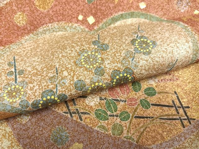 平和屋着物●京友禅の第一人者 松井青々 訪問着 駒刺繍 雪輪草花文 金彩 金通し地 正絹 逸品 AABF4494ph