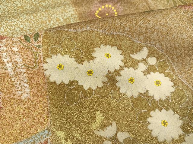 平和屋着物●京友禅の第一人者 松井青々 訪問着 駒刺繍 雪輪草花文 金彩 金通し地 正絹 逸品 AABF4494ph