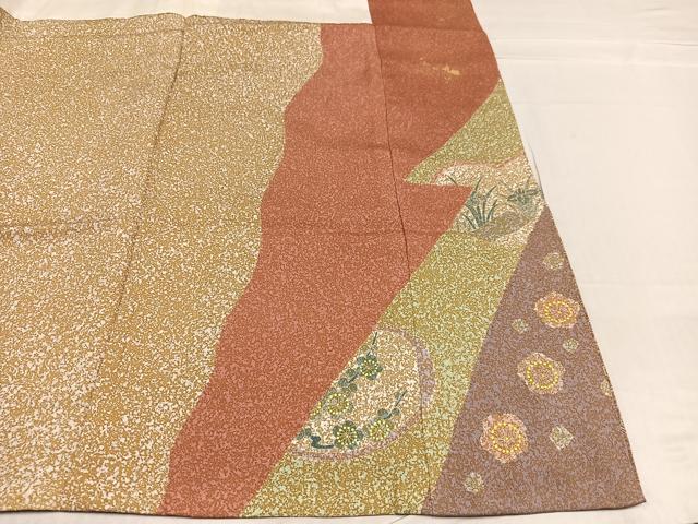 平和屋着物●京友禅の第一人者 松井青々 訪問着 駒刺繍 雪輪草花文 金彩 金通し地 正絹 逸品 AABF4494ph
