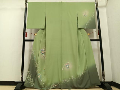 平和屋着物●訪問着 草花文 暈し染め 銀彩 正絹 逸品 AABF4495ph