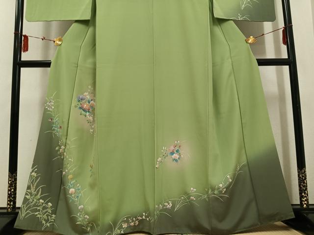 平和屋着物●訪問着 草花文 暈し染め 銀彩 正絹 逸品 AABF4495ph