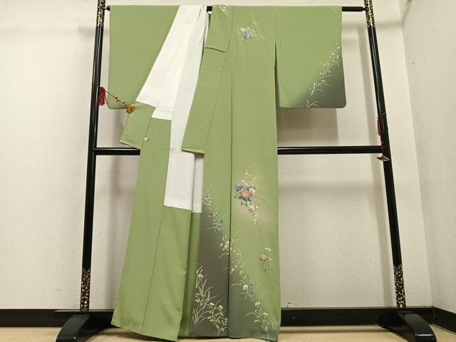 平和屋着物●訪問着 草花文 暈し染め 銀彩 正絹 逸品 AABF4495ph