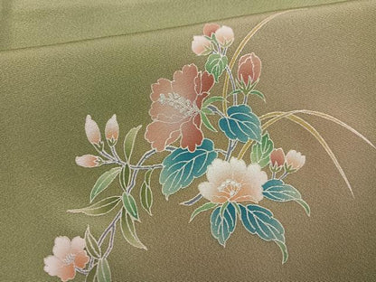 平和屋着物●訪問着 草花文 暈し染め 銀彩 正絹 逸品 AABF4495ph