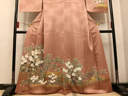平和屋着物●訪問着 作家物 輝雄 駒刺繍 草花文 金彩 暈し染め 正絹 逸品 AABF4496ph